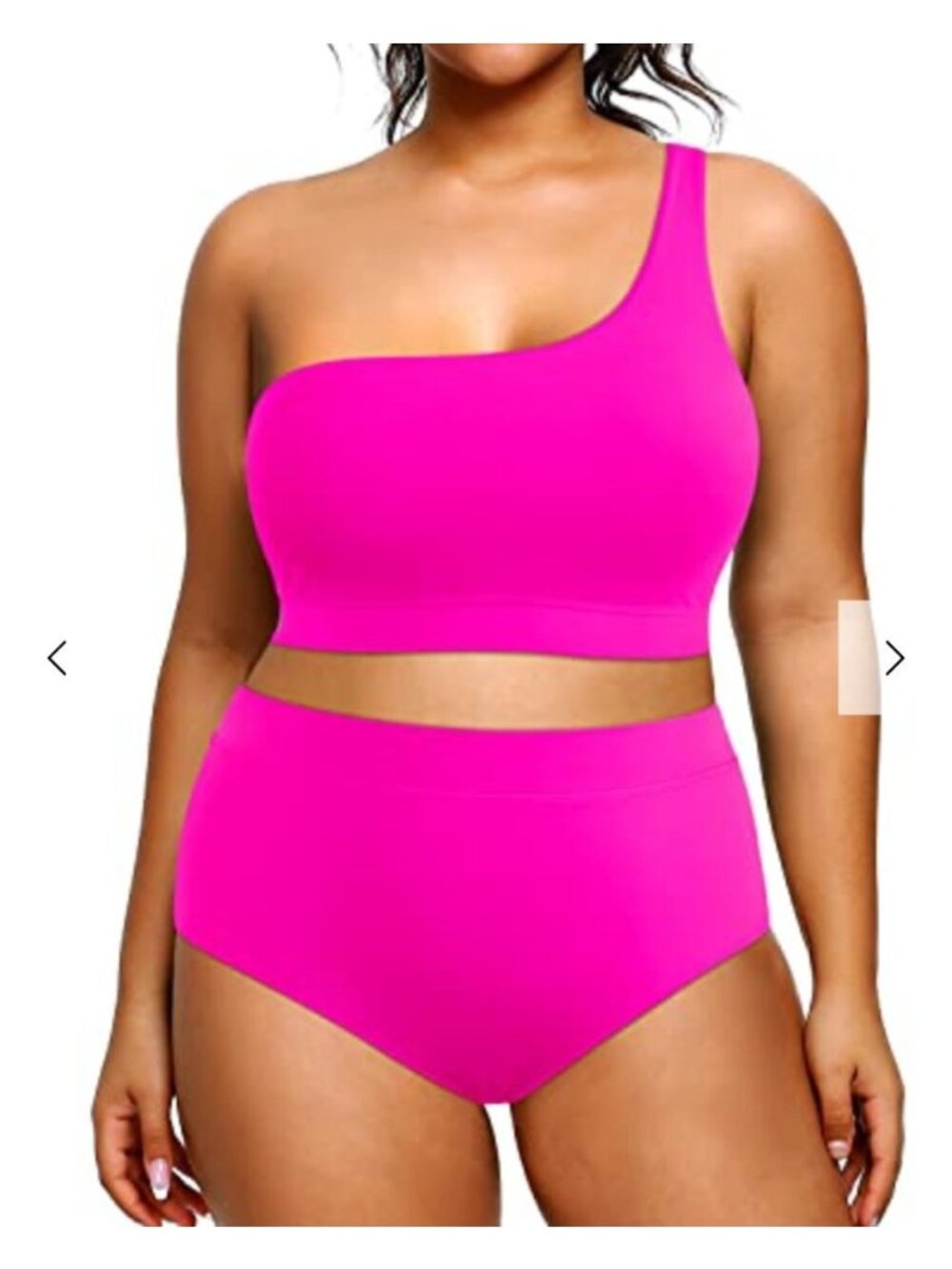 Womens Size Plus 14 W Hot Pink One-Shoulder Bikini Set High-Waisted Bottoms
